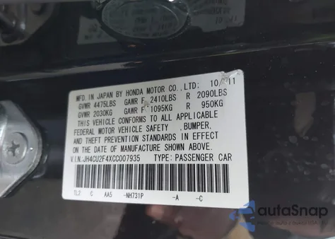 2012 Acura Tsx 2.4 from USA, damaged, VIN JH4CU2F4XCC007935